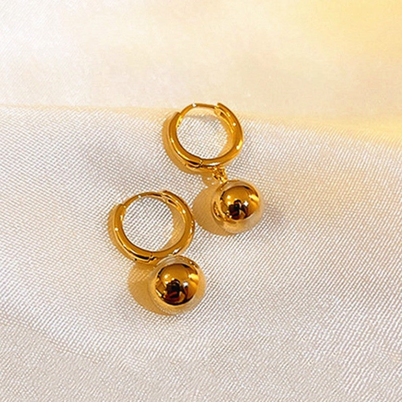 Hikaw Emas 18K Anti Pudar - Lucky Ball Stainless Steel untuk Wanita | Anting Hypoallergenic & Tahan Lama - 我的商店