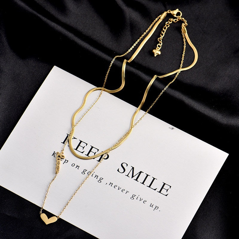 Kalung Stainless Steel Wanita - Double Layer Heart Pendant dengan Rantai Emas | Hadiah Perhiasan Elegan - 我的商店