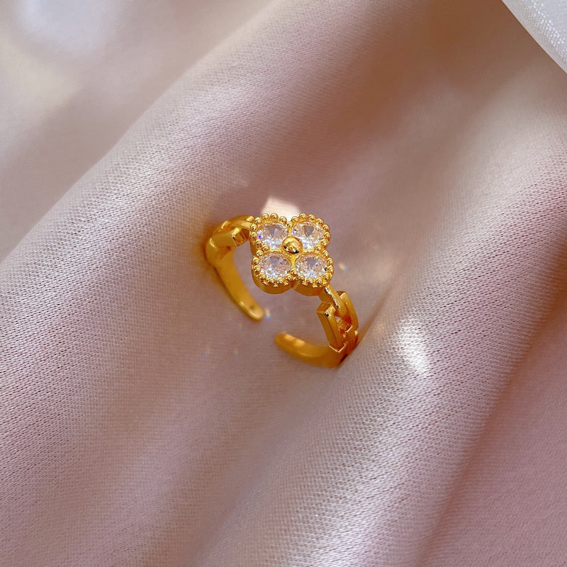 Cincin Berlian Adjustable untuk Wanita - Singsing Emas dengan Kotak Perhiasan | Aksesoris Elegan - 我的商店