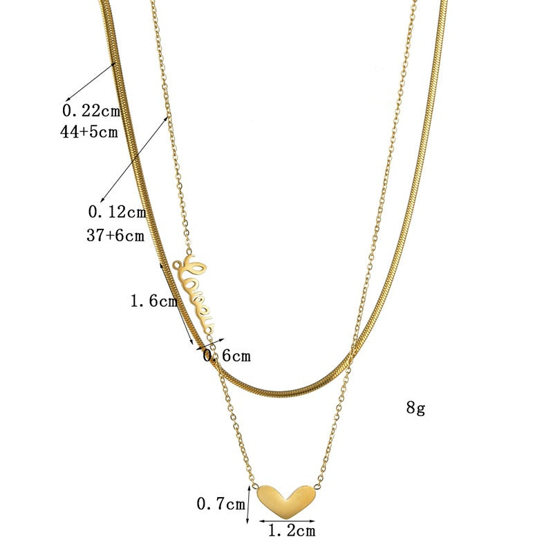 Kalung Stainless Steel Wanita - Double Layer Heart Pendant dengan Rantai Emas | Hadiah Perhiasan Elegan - 我的商店