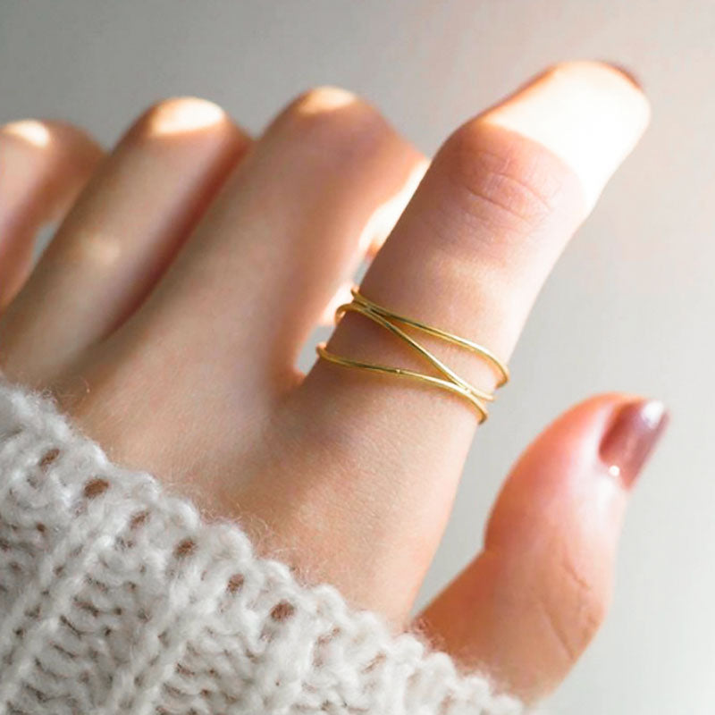 Cincin Wanita Minimalis Lapis Emas 18K - Stainless Steel, Tidak Kusam, Elegan & Terjangkau! - 我的商店