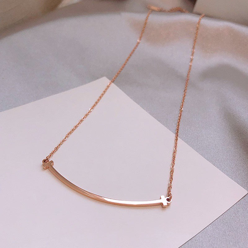 Kalung Senyum Emas Rose 18K - Rantai Klavikula Minimalis & Anti Karat untuk Wanita - 我的商店