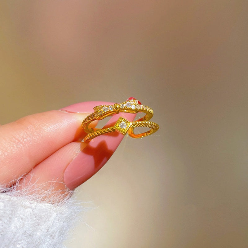 Cincin Berlian Adjustable untuk Wanita - Singsing Emas dengan Kotak Perhiasan | Aksesoris Elegan - 我的商店