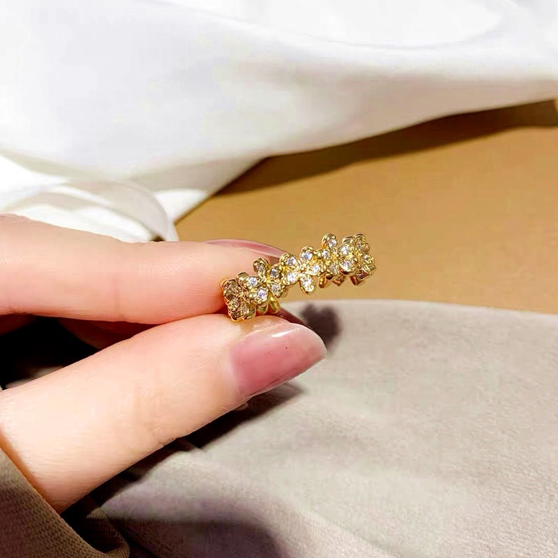 Cincin Wanita Bunga Adjustable Vintage - Emas, Elegan & Cocok untuk Hadiah! - 我的商店