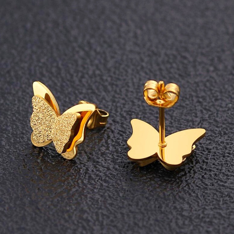 Anting Kupu-Kupu Emas Rose 18K - Titanium Steel Anti Karat & Hypoallergenic | Perhiasan Eksklusif Wanita - 我的商店