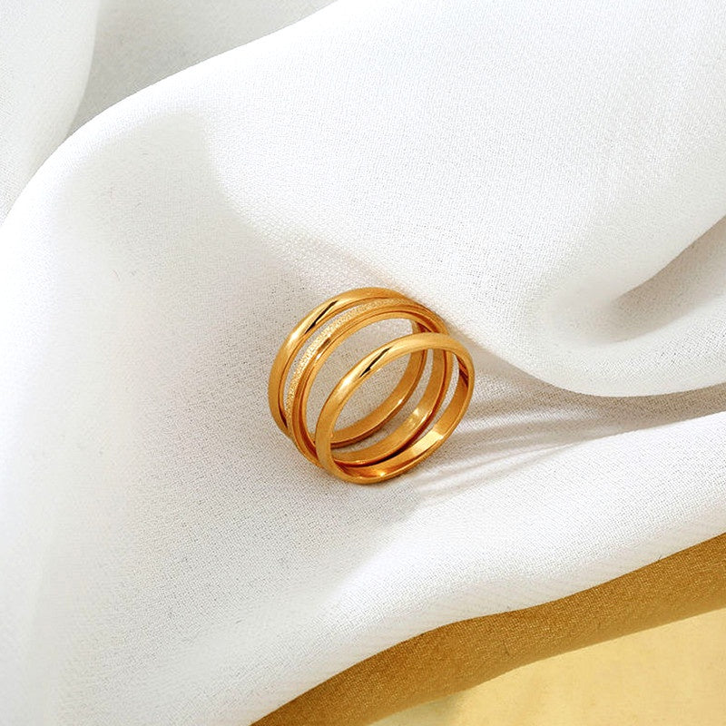 Cincin wanita anti karat stainless steel - 3pcs/set cincin emas tiga potong desain sederhana aksesoris Korea - 我的商店