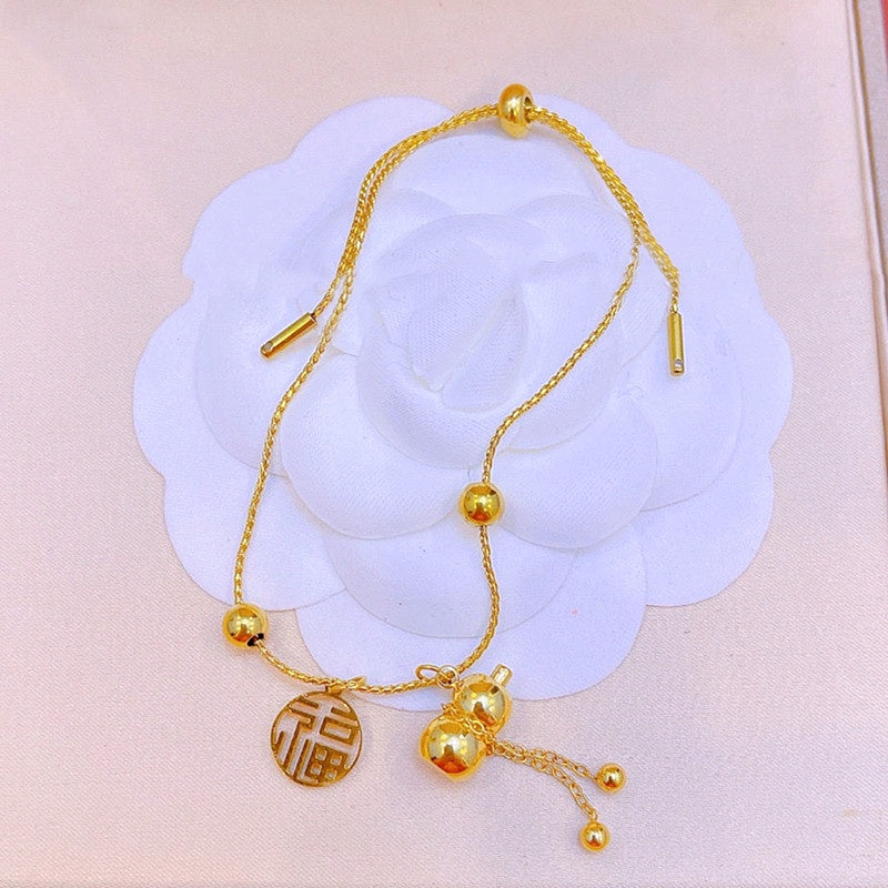 Gelang FU Labu Wanita - Stainless Steel Emas Anti Kusam, Aksesori Pembawa Hoki - 我的商店