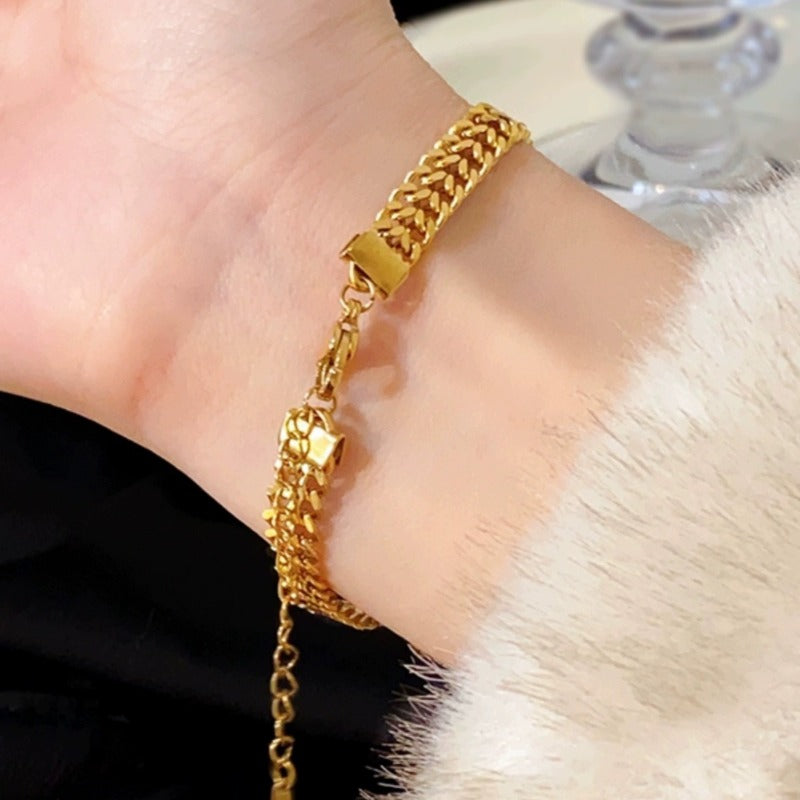 Gelang Wanita Lapis Emas 18K - Stainless Steel, Elegan, Trendi & Cocok untuk Prom! - 我的商店