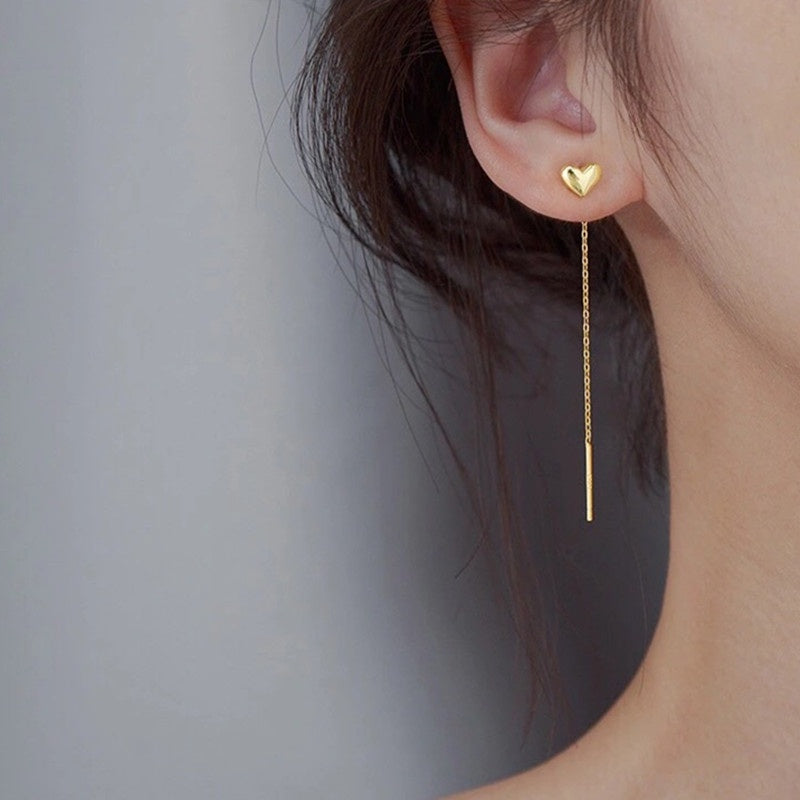 Anting Heart Ear Line Lapis Emas 18K - Hypoallergenic & Anti Karat untuk Wanita - 我的商店
