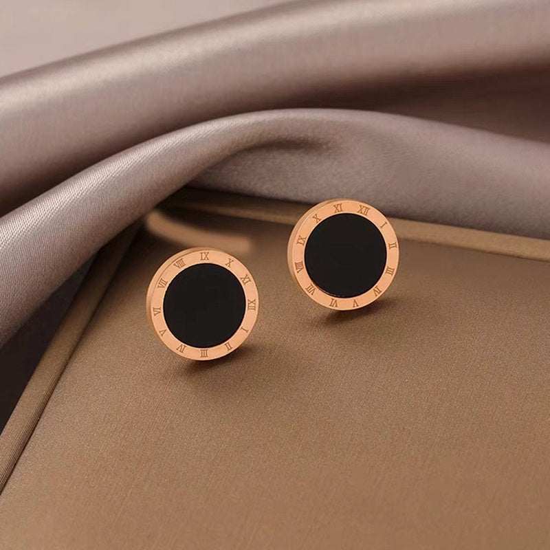 Hikaw Roman Hitam Wanita - Perhiasan Stainless Steel Elegan Anti Kusam, Aksesoris Fashion Hypoallergenic, Grosir Harga Terbaik - 我的商店