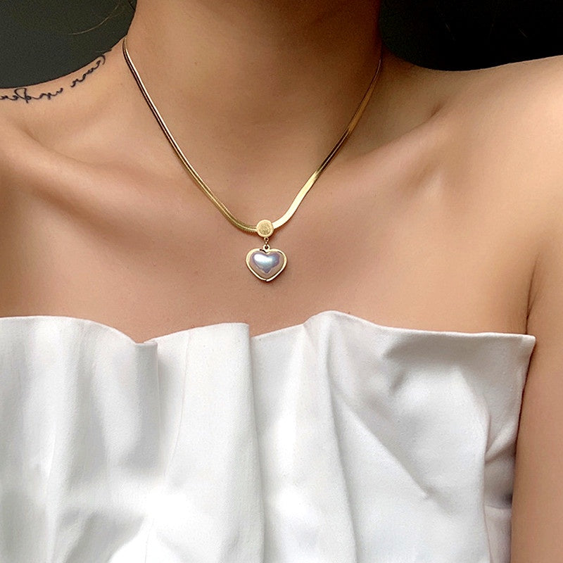 Kalung Choker Wanita Liontin Mutiara Love Heart - Stainless Steel, Tidak Kusam, Elegan & Cocok untuk Hadiah! - 我的商店