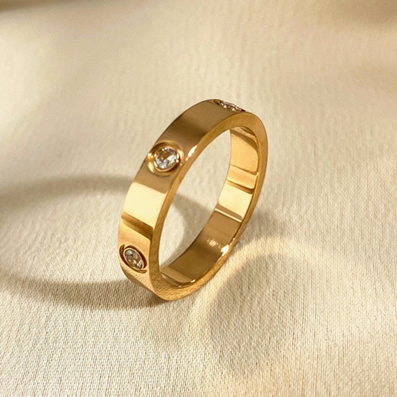 Cincin Wanita Stainless Steel - Lapis Emas, Tidak Kusam & Tidak Pudar, Elegan & Trendi! - 我的商店
