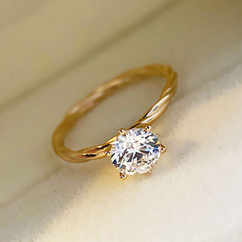 Cincin Janji Lapisan Emas 24k untuk Wanita - Stainless Steel | Perhiasan Hadiah Pertunangan Elegan - 我的商店