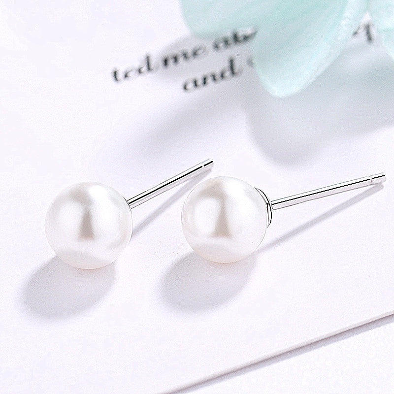 Anting Pearl Stud Wanita - Desain Minimalis Gaya Korea, Perak Berkualitas - 我的商店