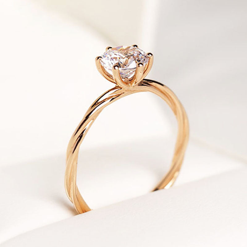 Cincin Janji Lapisan Emas 24k untuk Wanita - Stainless Steel | Perhiasan Hadiah Pertunangan Elegan - 我的商店