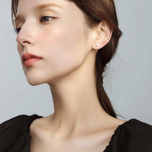 Anting Pearl Stud Wanita - Desain Minimalis Gaya Korea, Perak Berkualitas - 我的商店