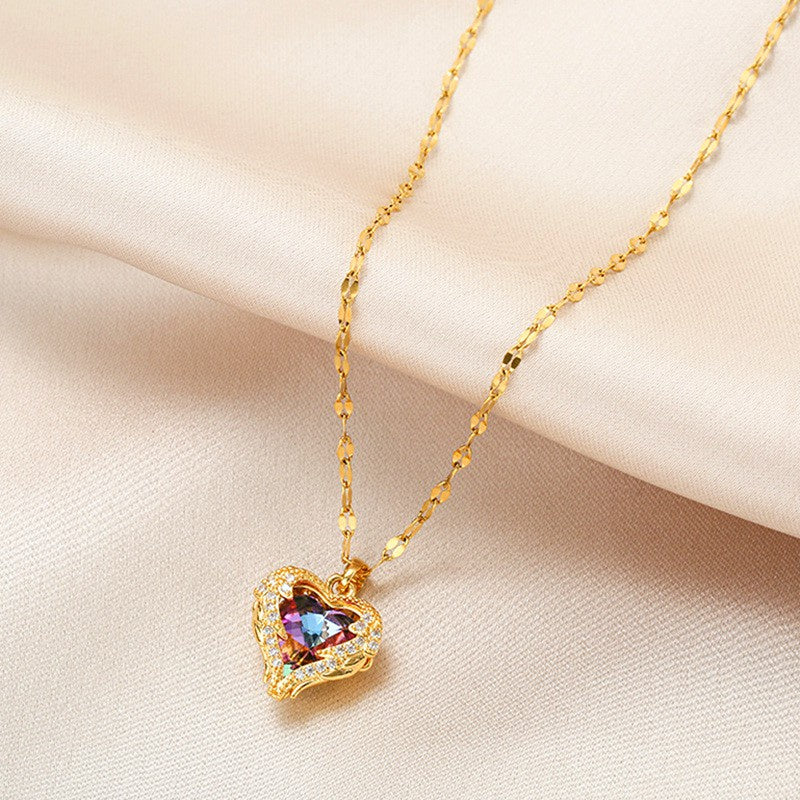 Kalung Wanita Liontin Heart of the Ocean - Stainless Steel Lapis Emas 18K, Tidak Kusam, Elegan & Trendi! - 我的商店