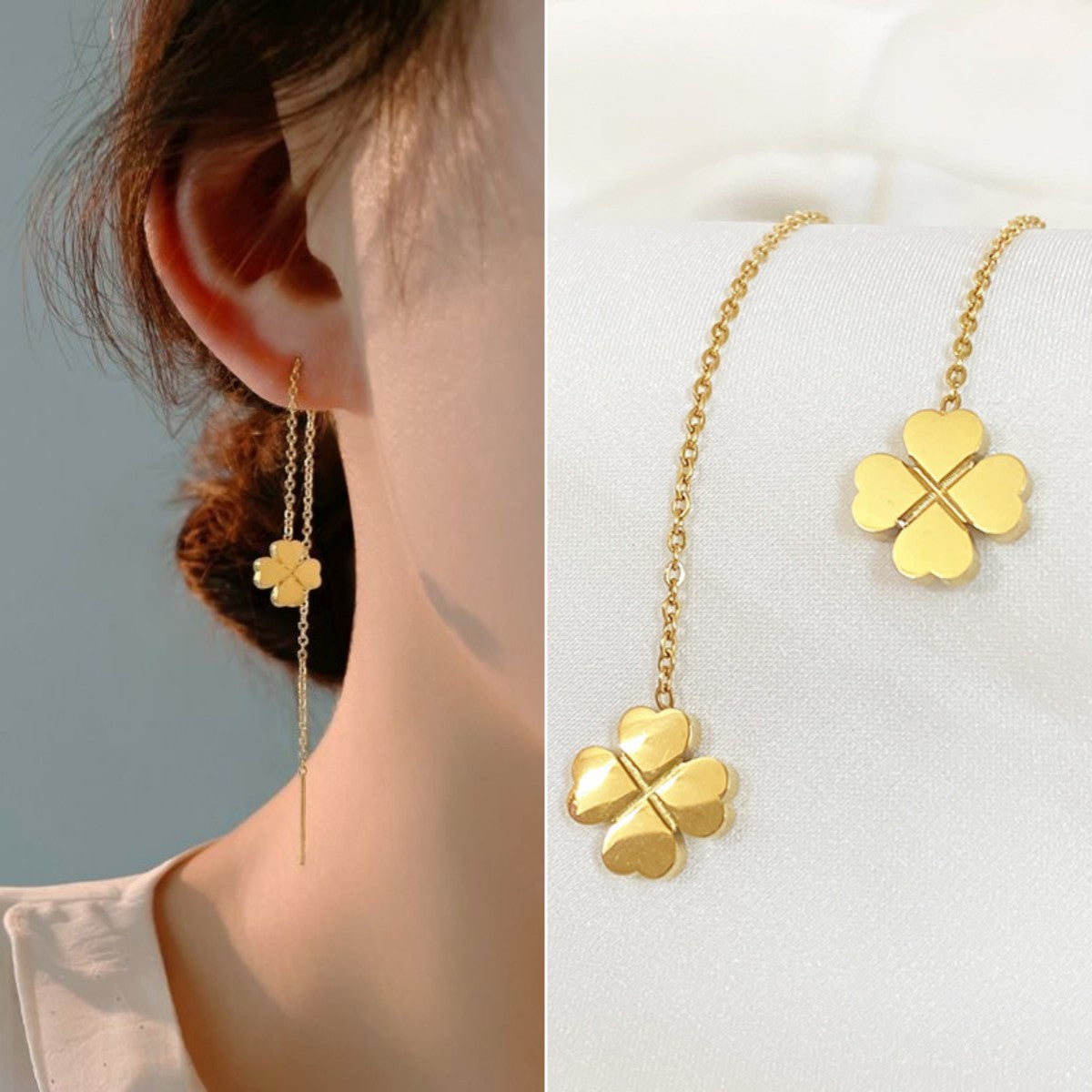 Anting Daun Semanggi Warna Emas – Hypoallergenic, Anti Kusam & Fashionable9