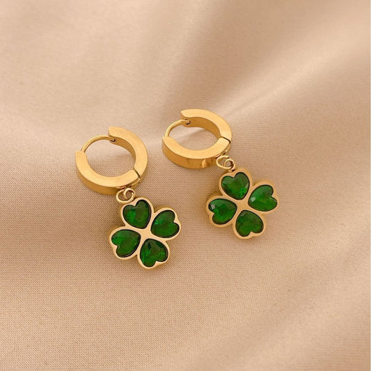 Anting Four-leaf clover & Hati – Baja Antikarat Bertatahkan Kristal | Elegan & Antialergi - perhiasandirect