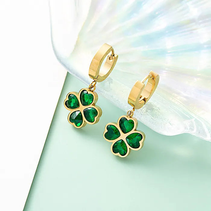 Anting Four-leaf clover & Hati – Baja Antikarat Bertatahkan Kristal | Elegan & Antialergi - perhiasandirect