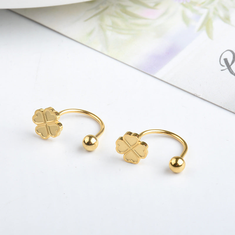 Anting Kancing Sekrup Titanium – Motif Four-Leaf Clover, Anti Karat perhiasandirect