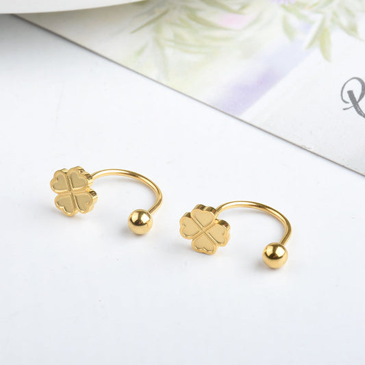 Anting Kancing Sekrup Titanium – Motif Four-Leaf Clover, Anti Karat perhiasandirect