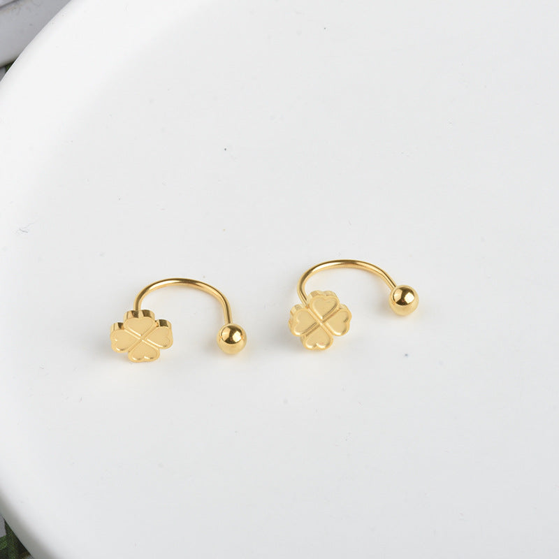 Anting Kancing Sekrup Titanium – Motif Four-Leaf Clover, Anti Karat perhiasandirect