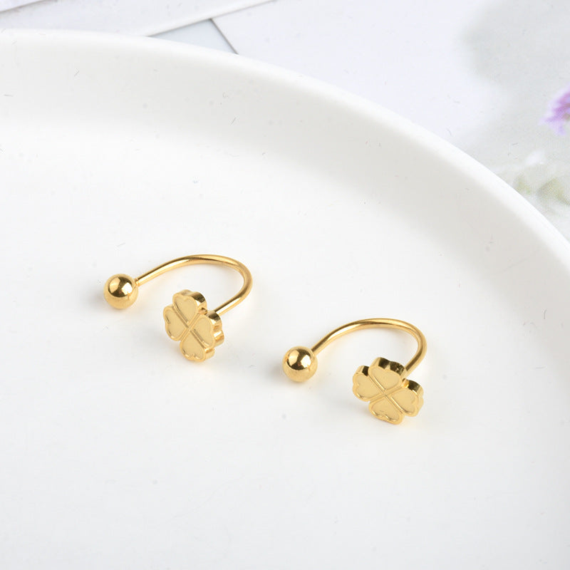 Anting Kancing Sekrup Titanium – Motif Four-Leaf Clover, Anti Karat perhiasandirect