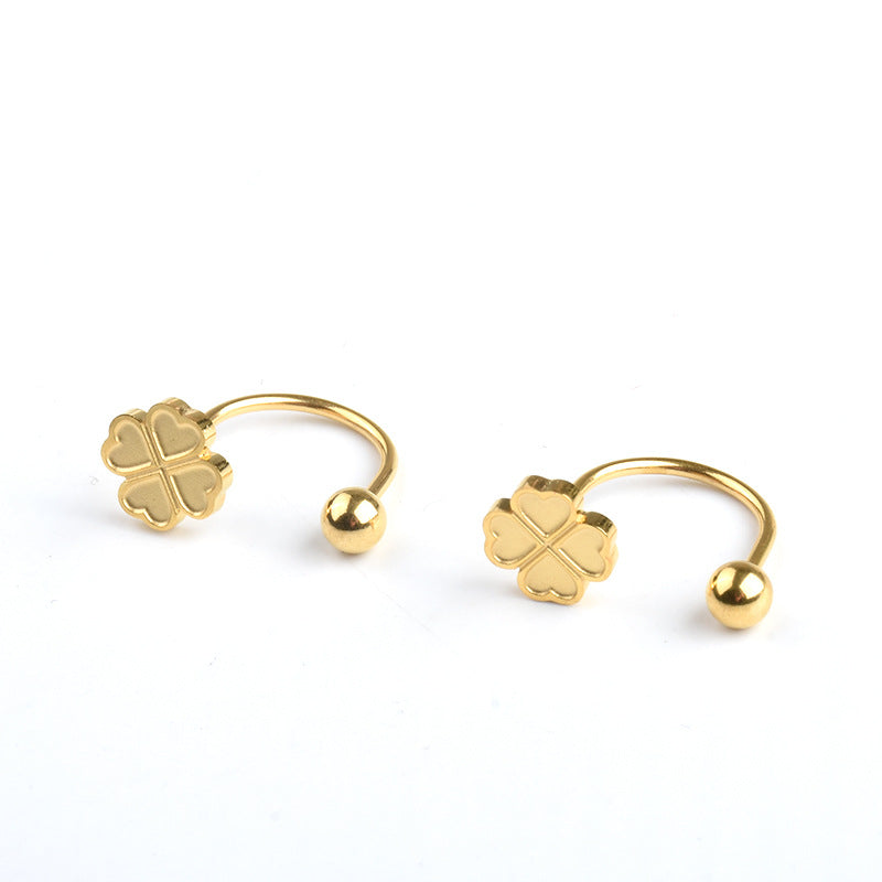 Anting Kancing Sekrup Titanium – Motif Four-Leaf Clover, Anti Karat perhiasandirect