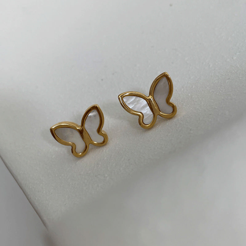 Anting Kupu-Kupu Elegan – Stainless Steel, Shell, Berlapis Emas 18K perhiasandirect