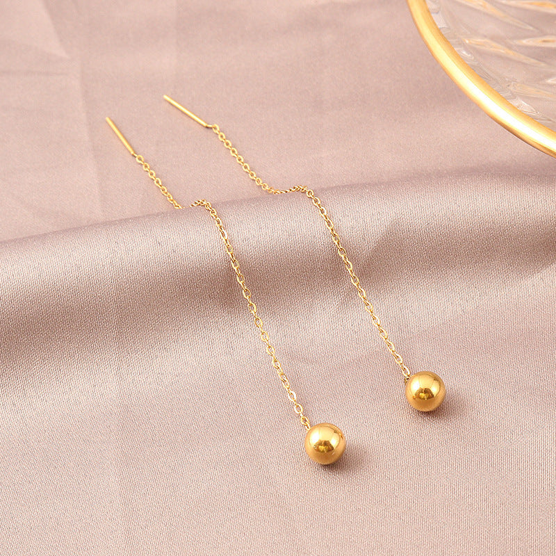 Anting Manik Titanium Wanita – Gaya Korea Sederhana Lapis Emas 18K perhiasandirect