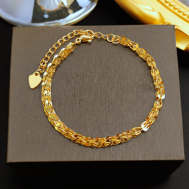 Gelang Minimalis Emas 18K Wanita - Stainless Steel Anti Kusam Pembawa Keberuntungan - 我的商店