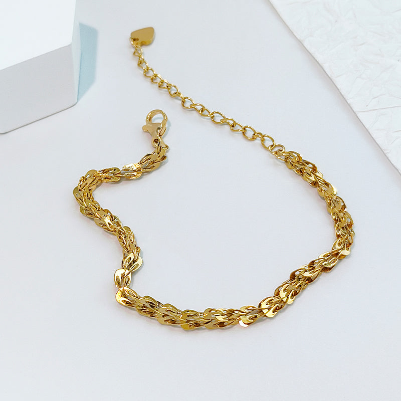 Gelang Minimalis Emas 18K Wanita - Stainless Steel Anti Kusam Pembawa Keberuntungan - 我的商店