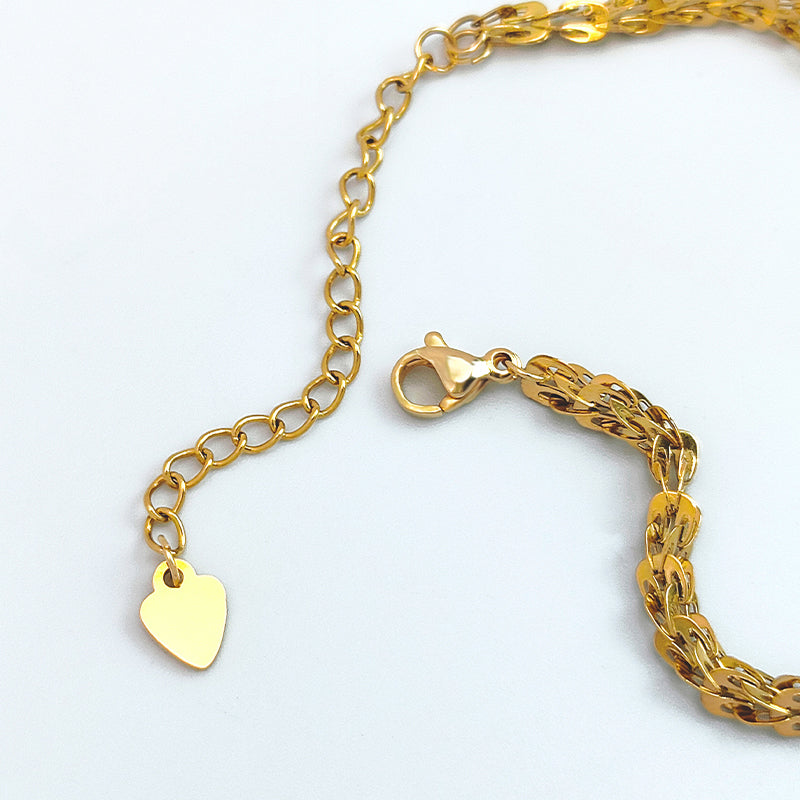 Gelang Minimalis Emas 18K Wanita - Stainless Steel Anti Kusam Pembawa Keberuntungan - 我的商店