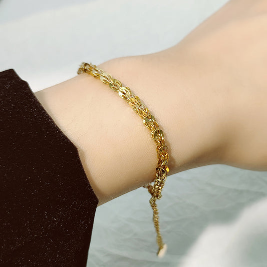 Gelang Minimalis Emas 18K Wanita - Stainless Steel Anti Kusam Pembawa Keberuntungan - 我的商店