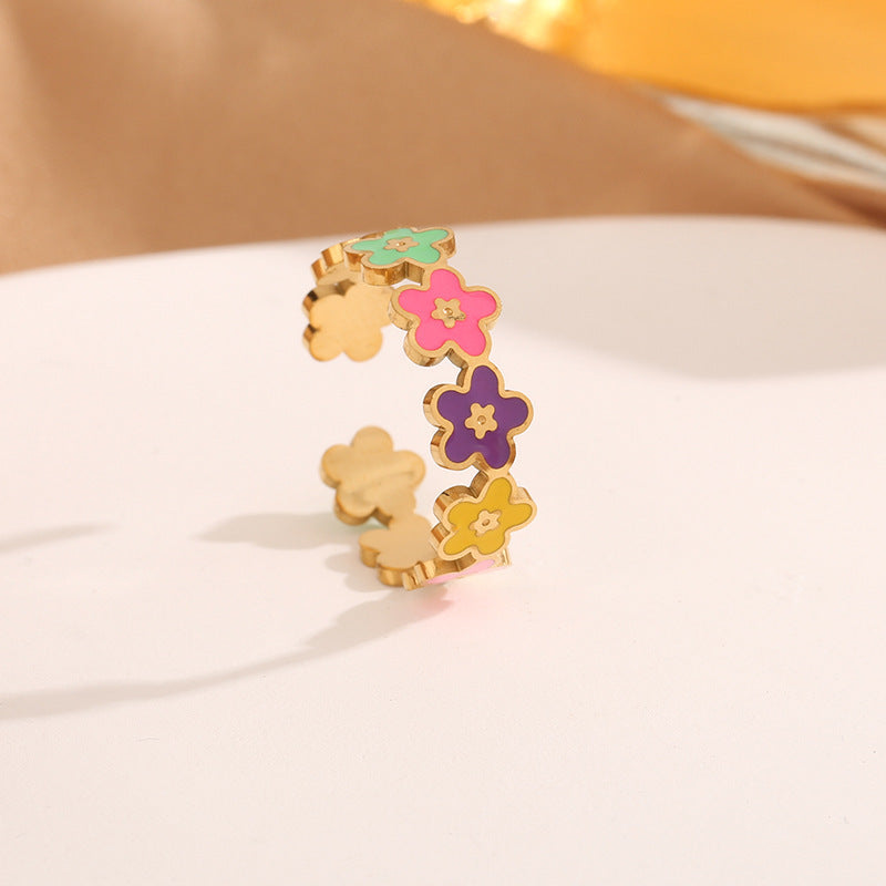 Cincin Baja Titanium Wanita – Desain Bunga & Emoji Warna-warni | Adjustable & Antialergi - perhiasandirect