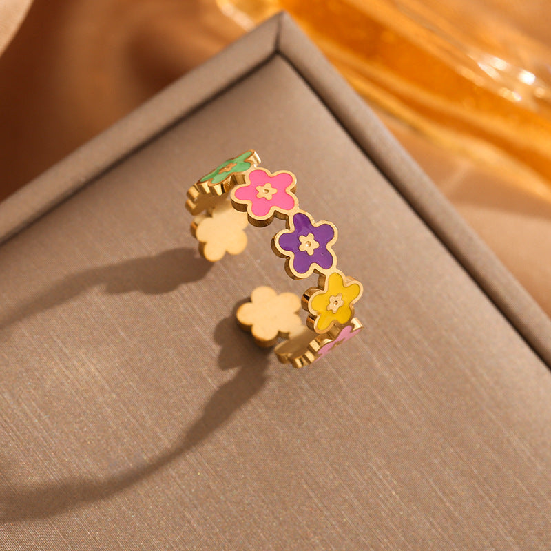 Cincin Baja Titanium Wanita – Desain Bunga & Emoji Warna-warni | Adjustable & Antialergi - perhiasandirect