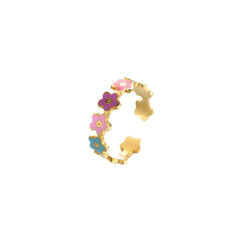 Cincin Baja Titanium Wanita – Desain Bunga & Emoji Warna-warni | Adjustable & Antialergi - perhiasandirect