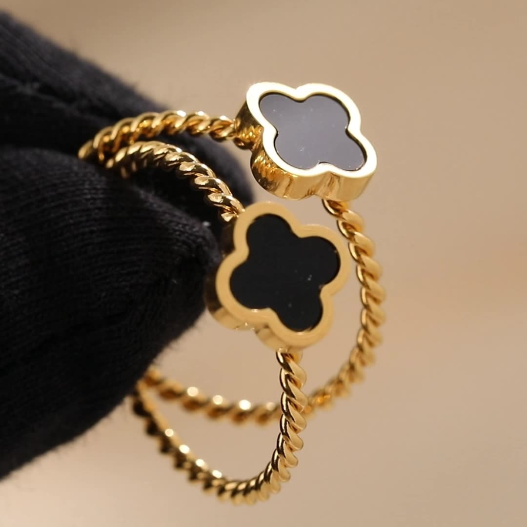 Cincin Wanita Four-leaf clover - Perhiasan Emas Anti Debu dari Baja Tahan Karat, Hadiah Istimewa, Harga Grosir Terbaik3