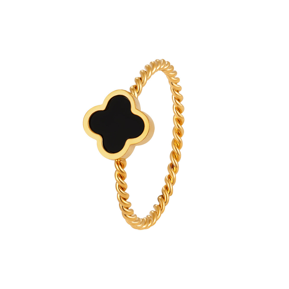 Cincin Wanita Four-leaf clover - Perhiasan Emas Anti Debu dari Baja Tahan Karat, Hadiah Istimewa, Harga Grosir Terbaik4