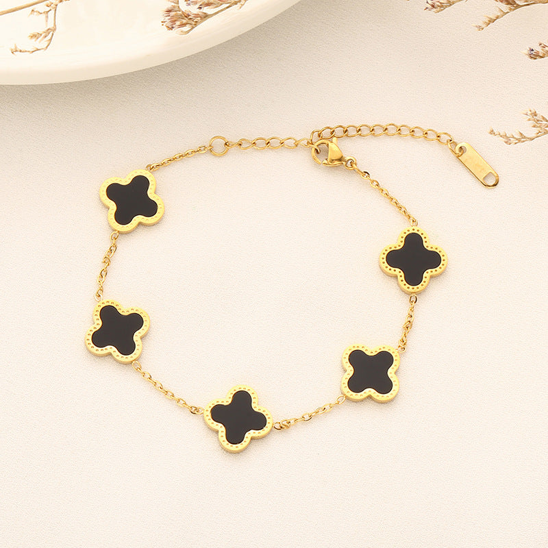 Four-leaf Clover Set Kalung Keberuntungan - Perhiasan Wanita Anti Karat dari Baja Tahan Karat11