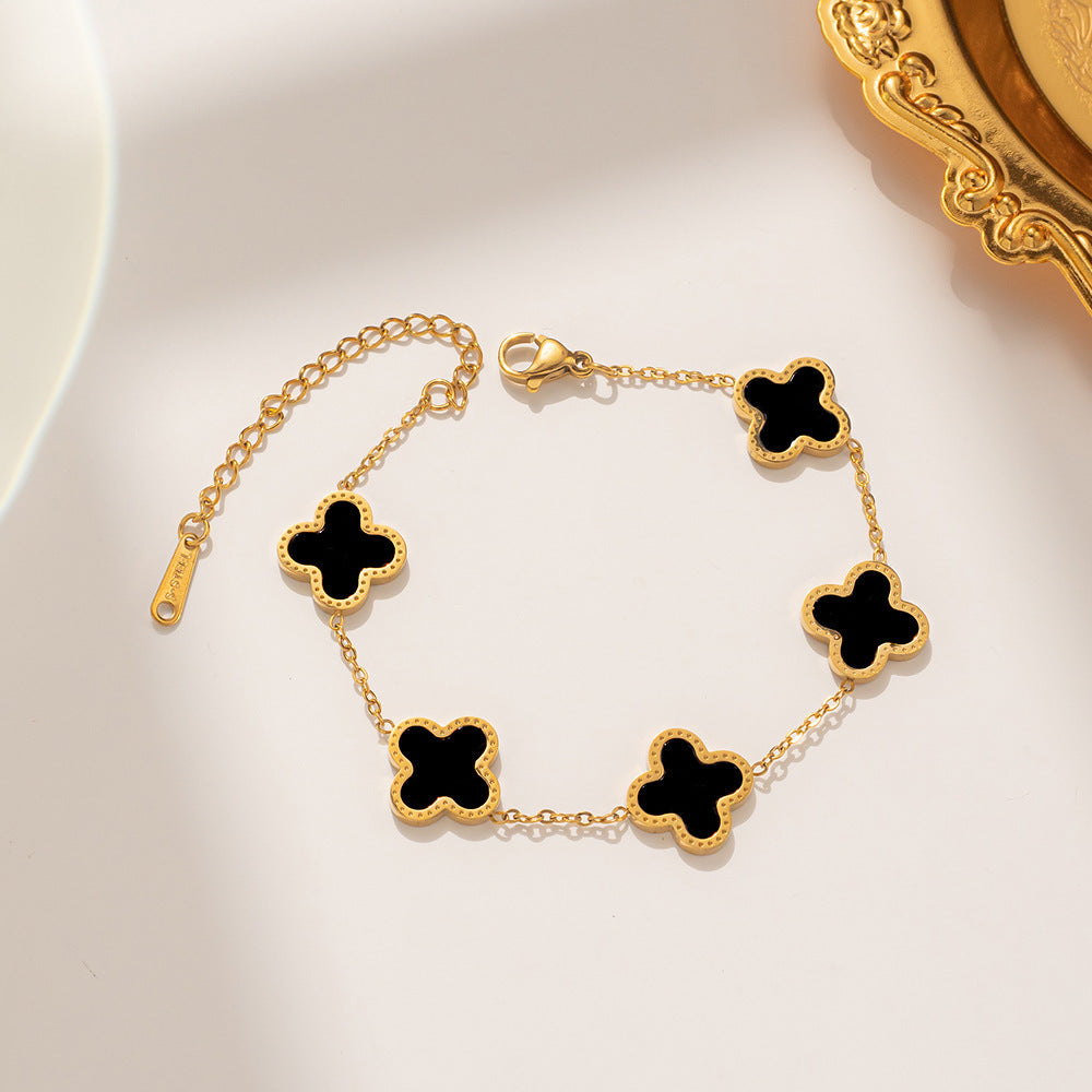 Four-leaf Clover Set Kalung Keberuntungan - Perhiasan Wanita Anti Karat dari Baja Tahan Karat12