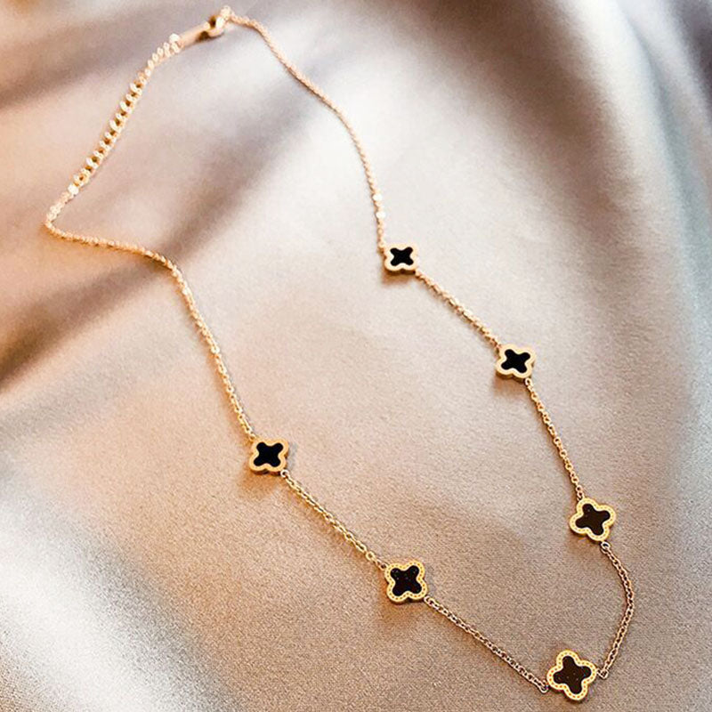 Four-leaf Clover Set Kalung Keberuntungan - Perhiasan Wanita Anti Karat dari Baja Tahan Karat15