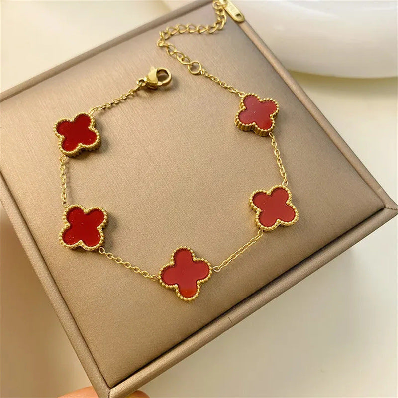 Four-leaf Clover Set Kalung Keberuntungan - Perhiasan Wanita Anti Karat dari Baja Tahan Karat18