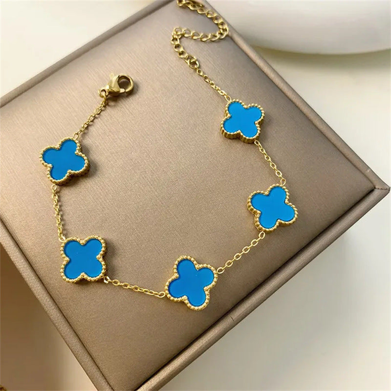 Four-leaf Clover Set Kalung Keberuntungan - Perhiasan Wanita Anti Karat dari Baja Tahan Karat19
