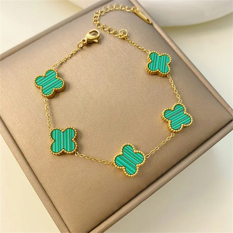Four-leaf Clover Set Kalung Keberuntungan - Perhiasan Wanita Anti Karat dari Baja Tahan Karat20
