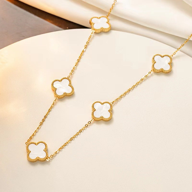 Four-leaf Clover Set Kalung Keberuntungan - Perhiasan Wanita Anti Karat dari Baja Tahan Karat23
