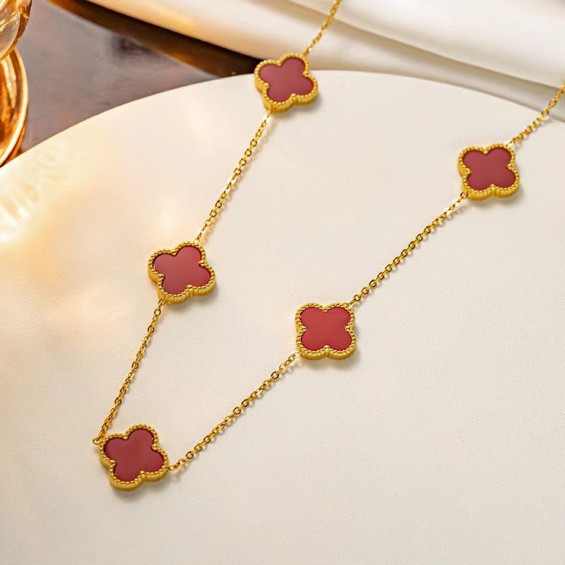 Four-leaf Clover Set Kalung Keberuntungan - Perhiasan Wanita Anti Karat dari Baja Tahan Karat24