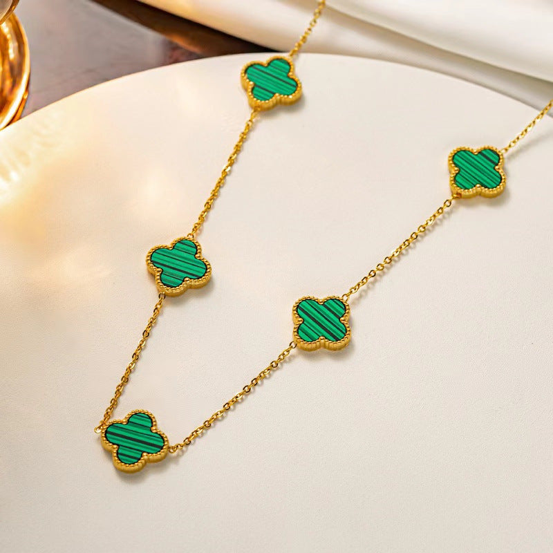 Four-leaf Clover Set Kalung Keberuntungan - Perhiasan Wanita Anti Karat dari Baja Tahan Karat25