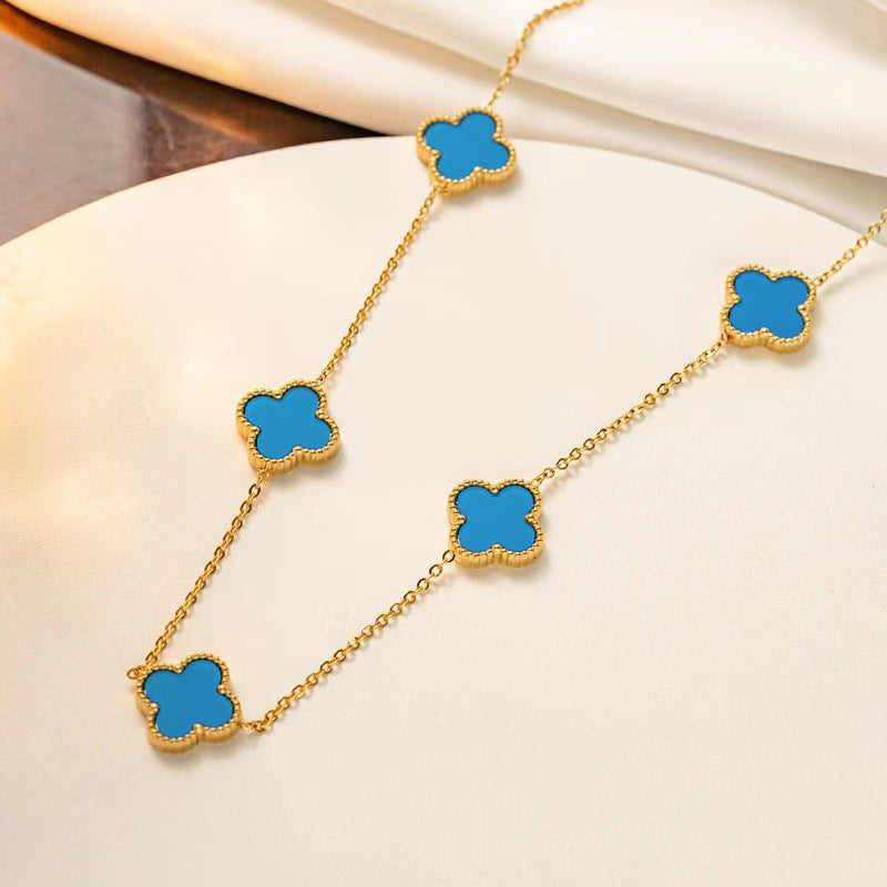 Four-leaf Clover Set Kalung Keberuntungan - Perhiasan Wanita Anti Karat dari Baja Tahan Karat26